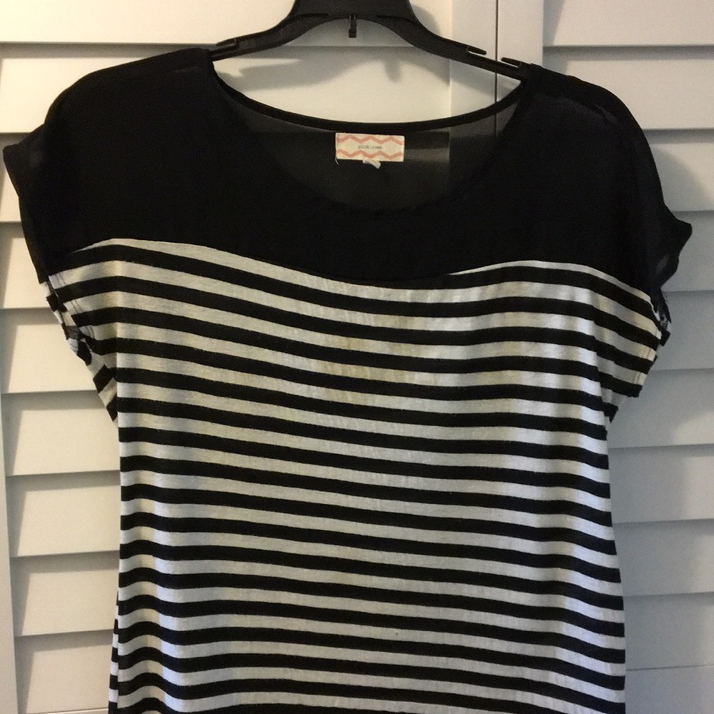 Black & White Stripe with Black Illusion on Top Cap Sleeve Top